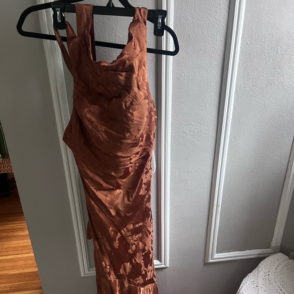 AZAZIE brown floral silk bridesmaid dress